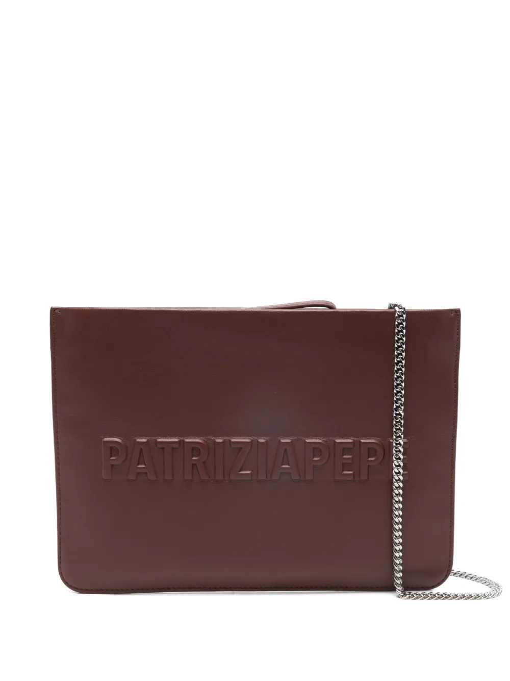 Patrizia Pepe (IM)PERFECTION embossed-logo leather clutch bag - Marrone