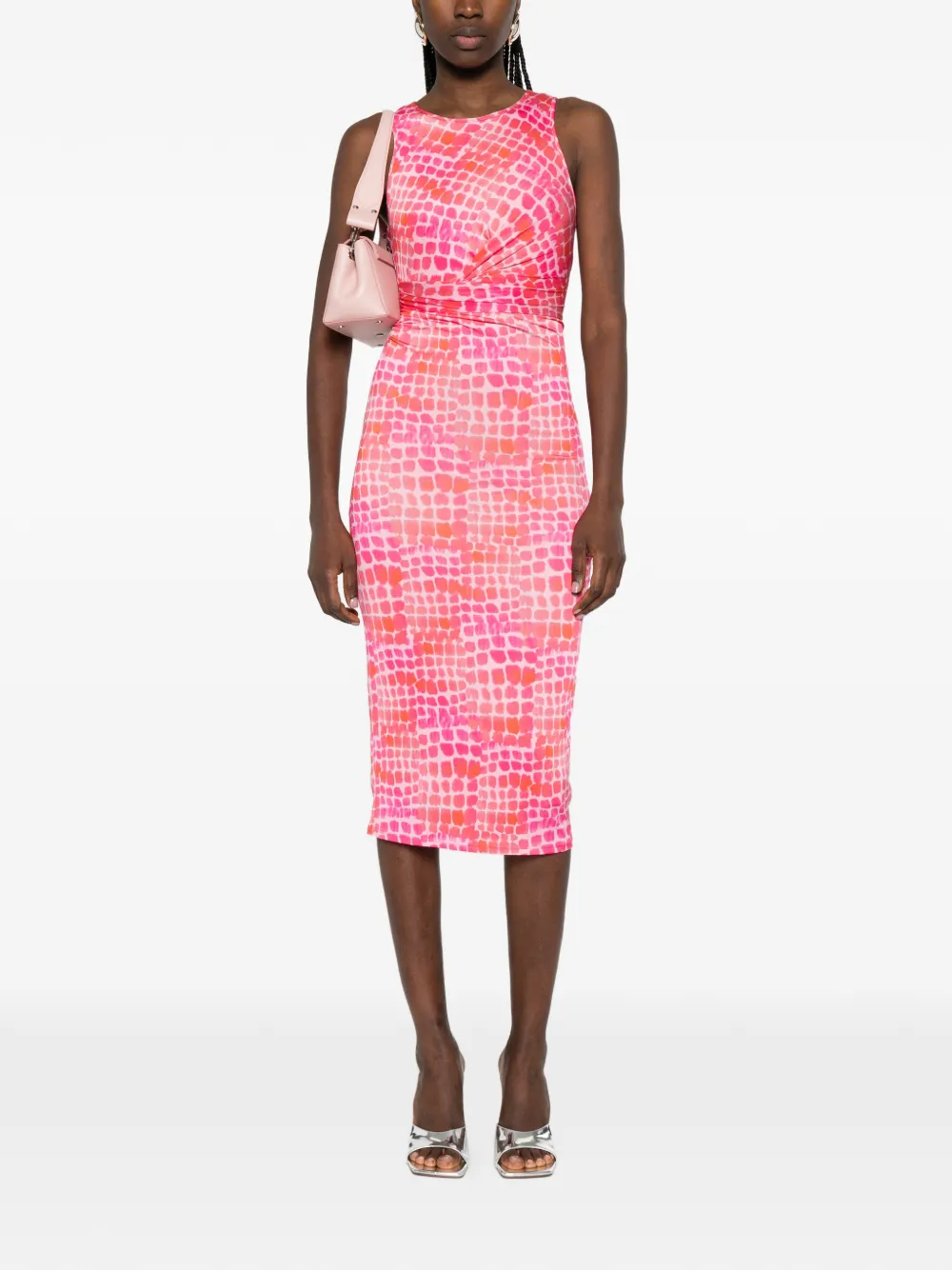 Patrizia Pepe Gedrapeerde midi-jurk met krokodillenprint Roze