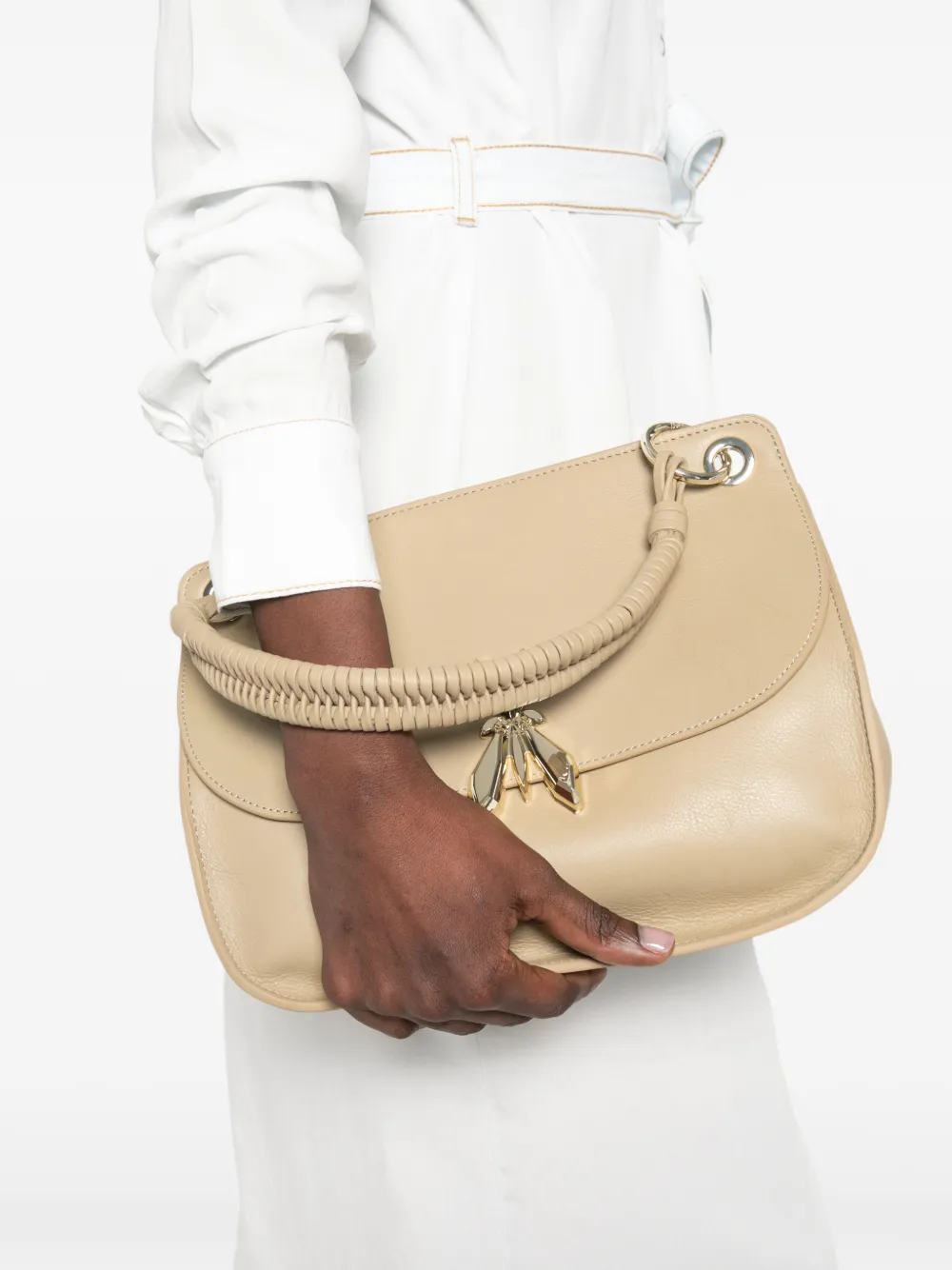 Patrizia Pepe Soft Essential Fly leren schoudertas Beige