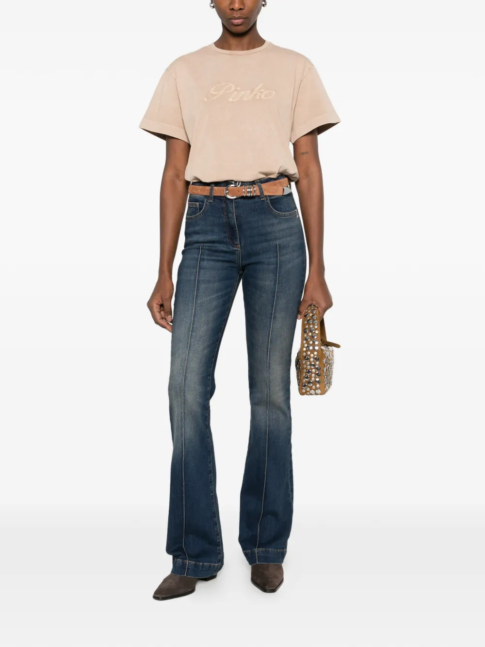 Patrizia Pepe Flared jeans met logoknoop Blauw