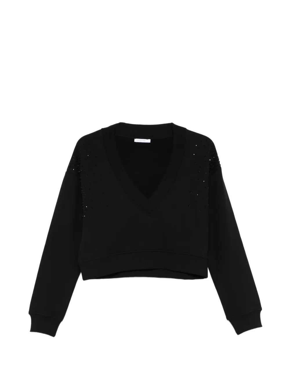 Patrizia Pepe deep V-neck rhinestone sweatshirt - Nero