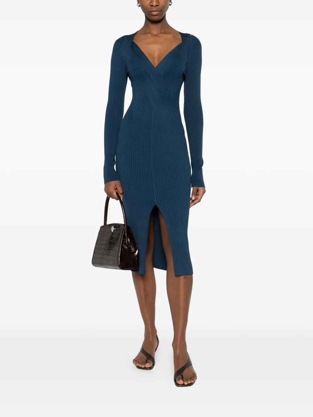 Crossover Knit Midi Dress