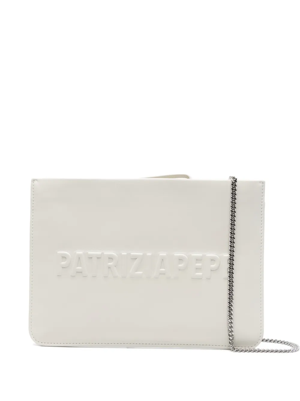 Patrizia Pepe (IM)PERFECTION embossed-logo leather clutch bag - Bianco