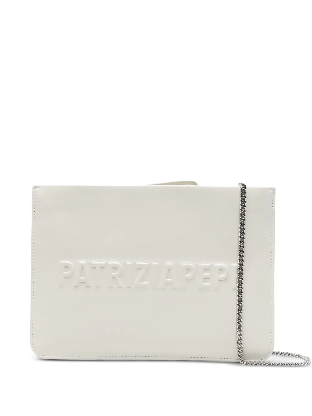 Patrizia Pepe (IM)PERFECTION embossed-logo leather clutch bag - Bianco