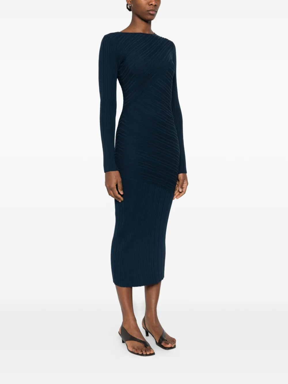 Patrizia Pepe Sculpturale gebreide midi-jurk Blauw