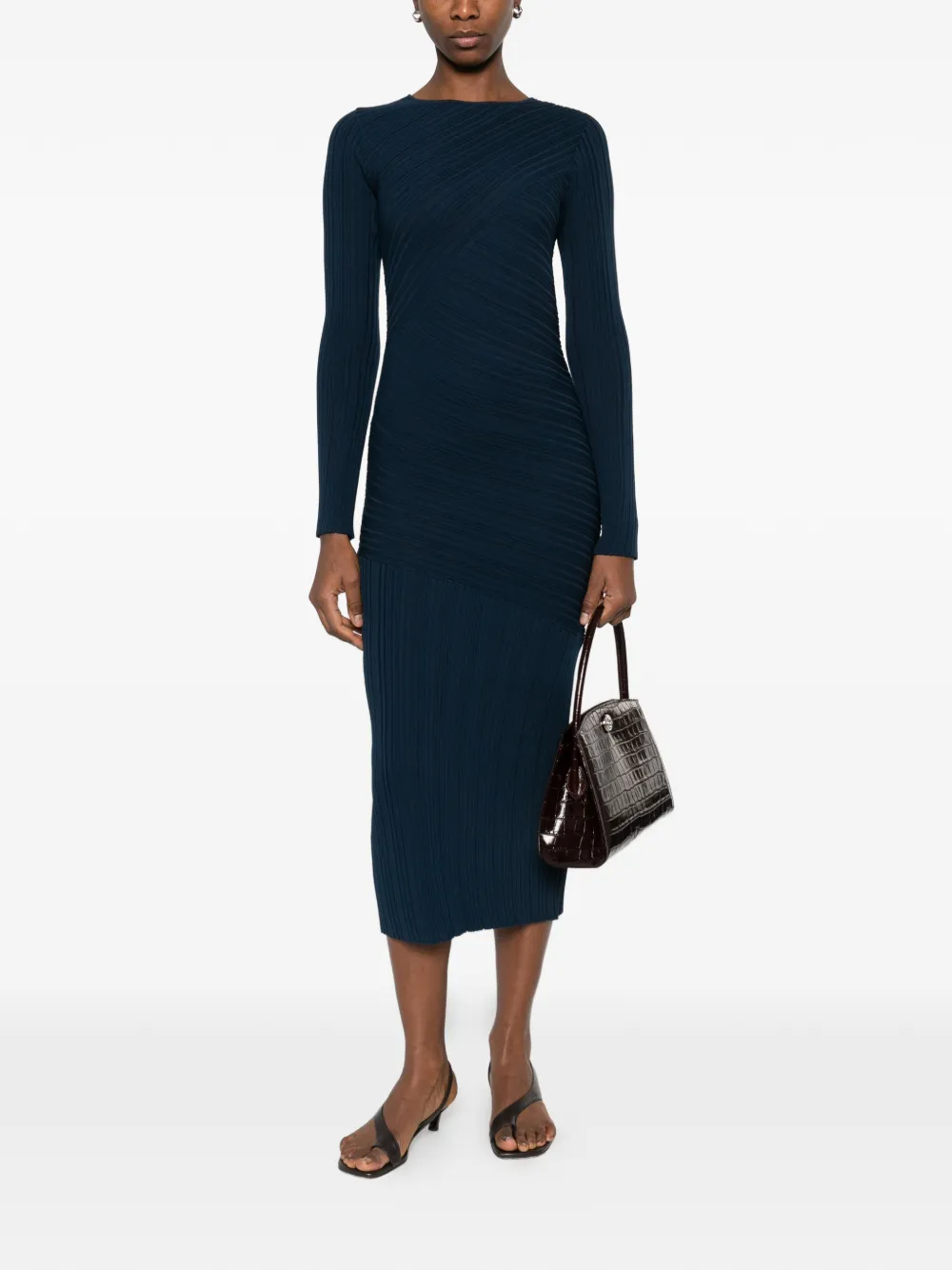 Patrizia Pepe Sculpturale gebreide midi-jurk Blauw
