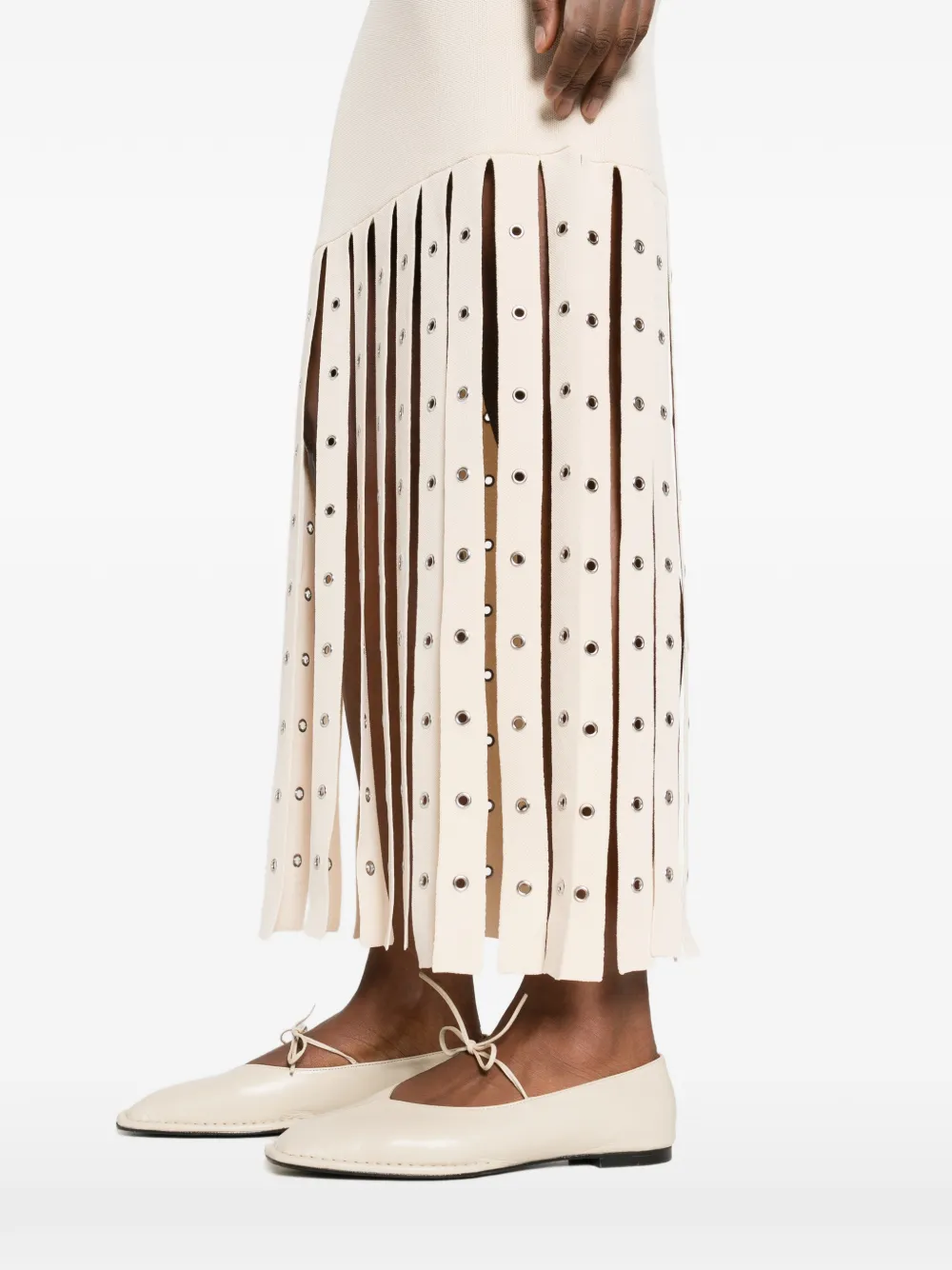 Patrizia Pepe Gebreide midi-jurk met franje Beige