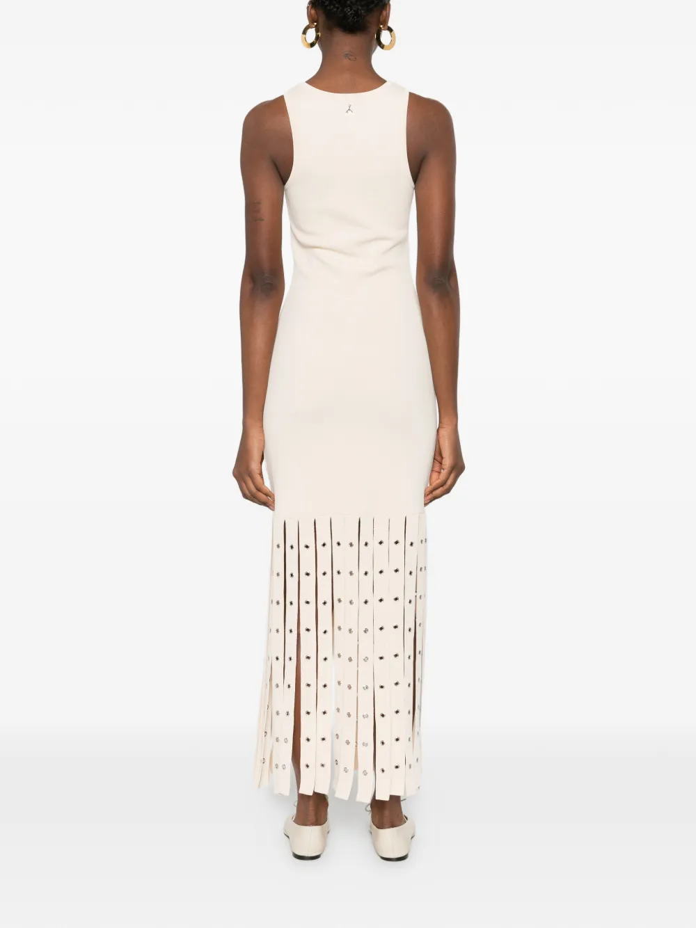 Patrizia Pepe Gebreide midi-jurk met franje Beige