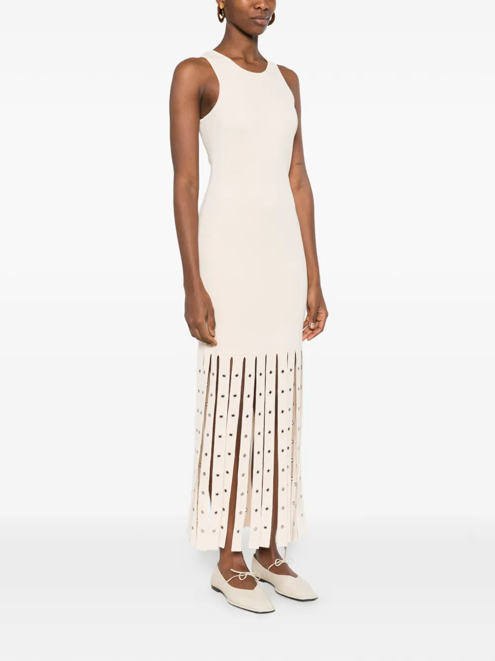 Patrizia Pepe Gebreide midi-jurk met franje Beige