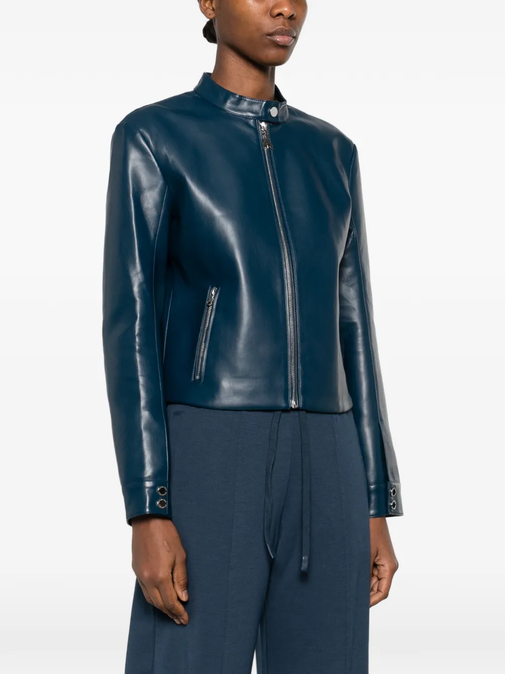  Patrizia Pepe Coated Fabric Biker Jacket - Blue 