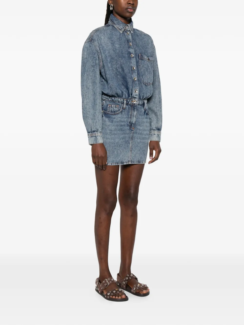 Patrizia Pepe Denim blousejurk met knopen Blauw