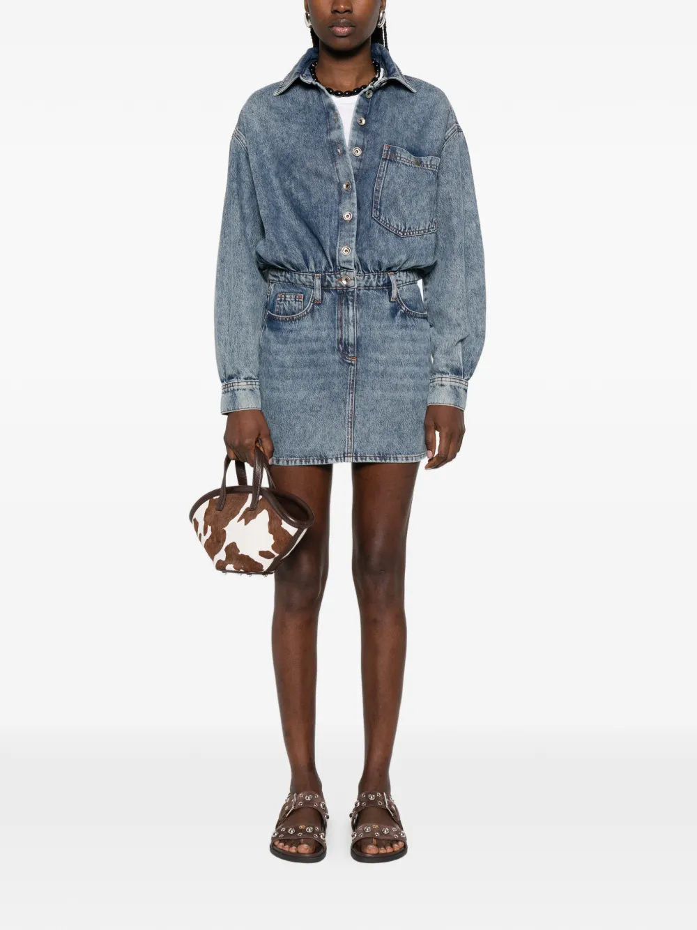 Patrizia Pepe Denim blousejurk met knopen Blauw