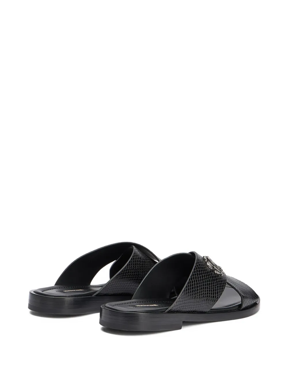 Roberto Cavalli Sandalen met slangenleer-effect en logoplakkaat Zwart