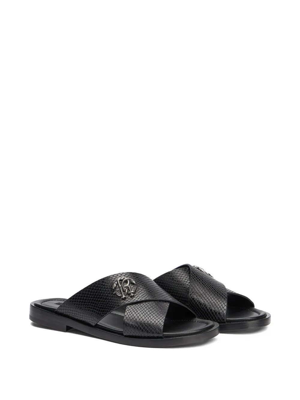 Roberto Cavalli snake-effect logo-plaque sandals - Zwart