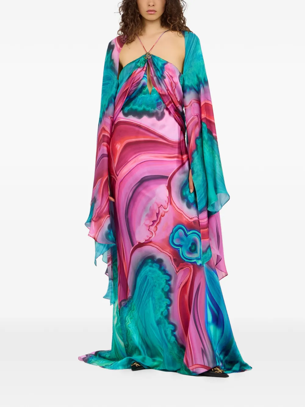 Roberto Cavalli cut-out marble-print dress - Roze