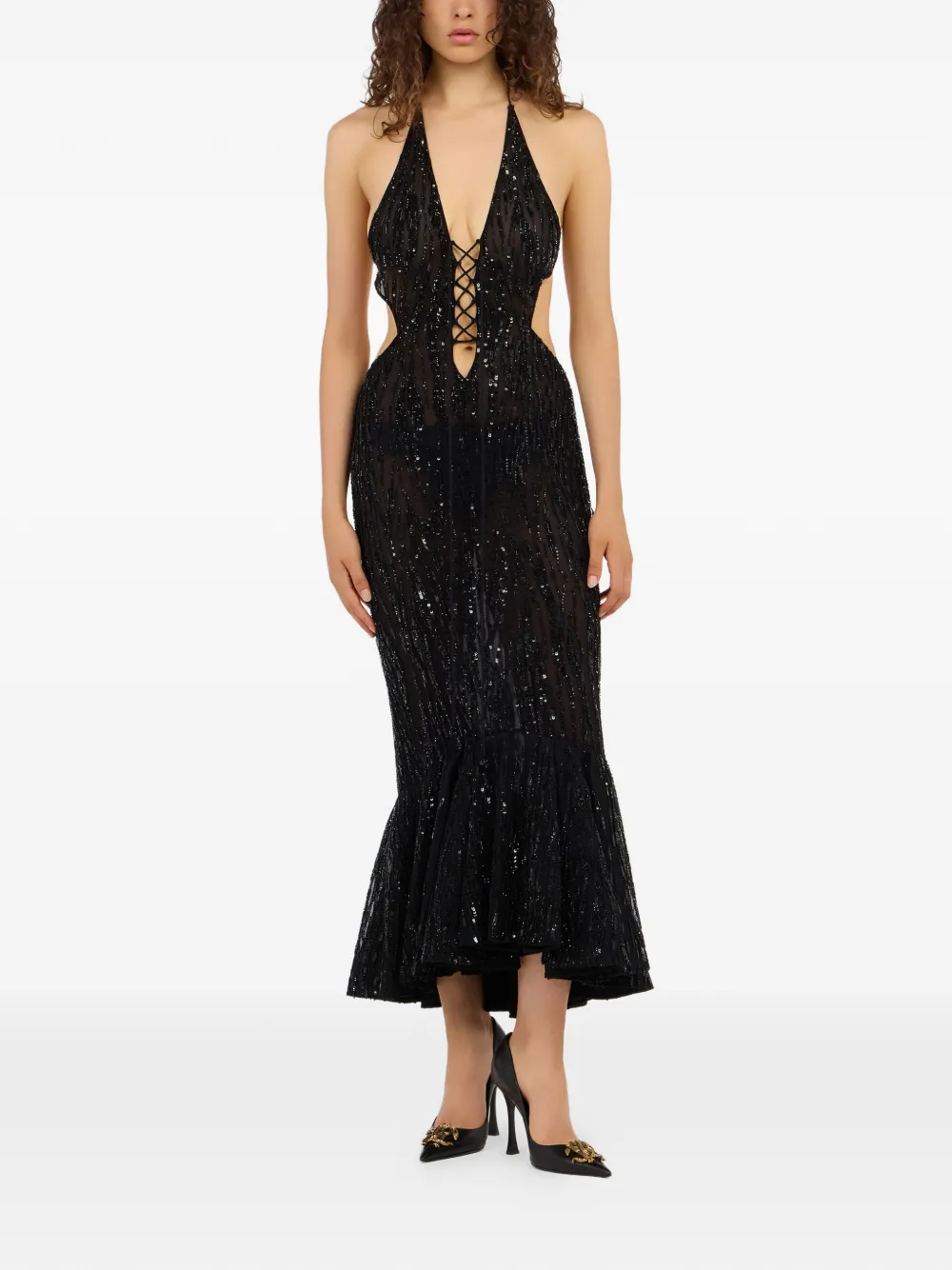 Roberto Cavalli sequined drawstring dress - Zwart