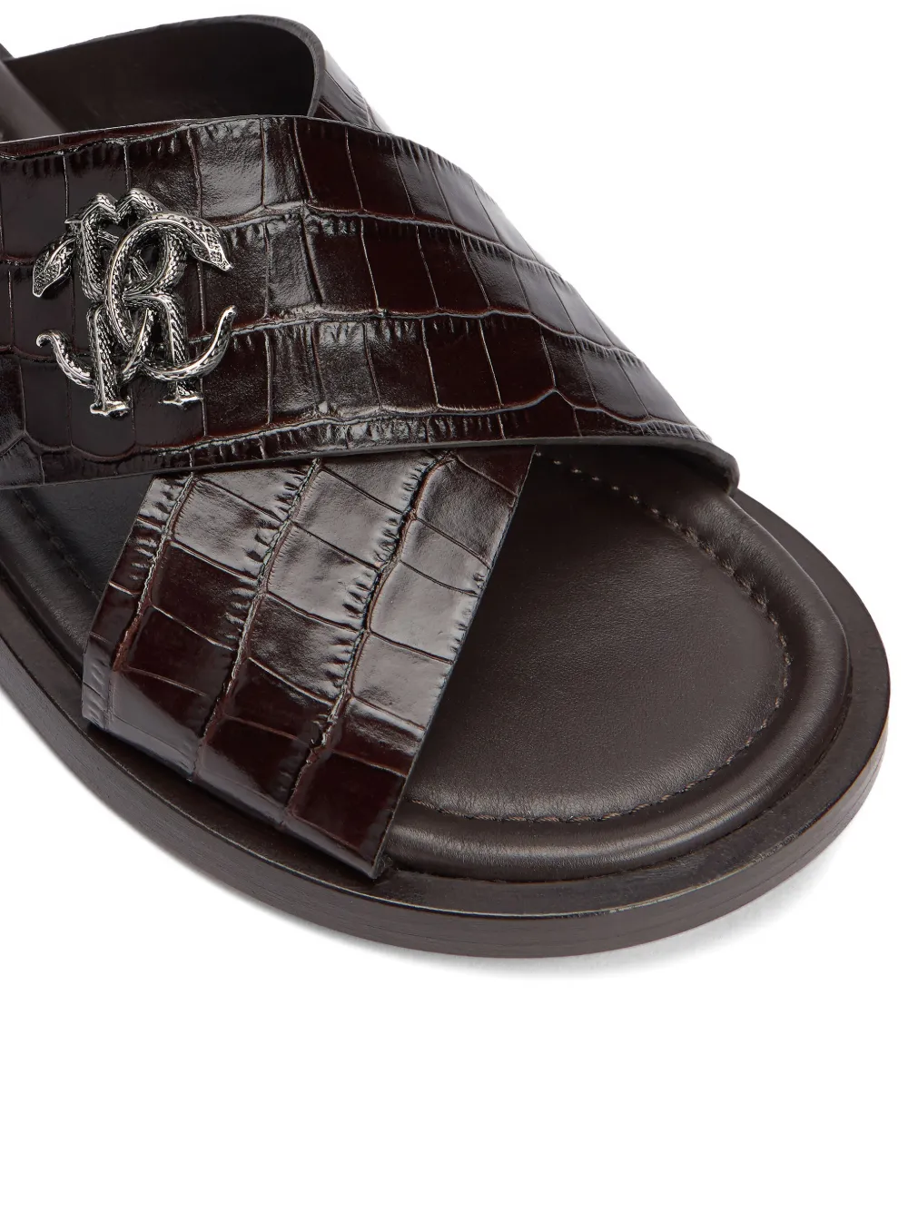 Roberto Cavalli Sandalen met krokodillen-reliëf en logo Bruin