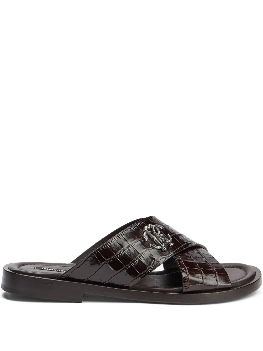 Roberto Cavalli crocodile-effect logo sandals - Brown