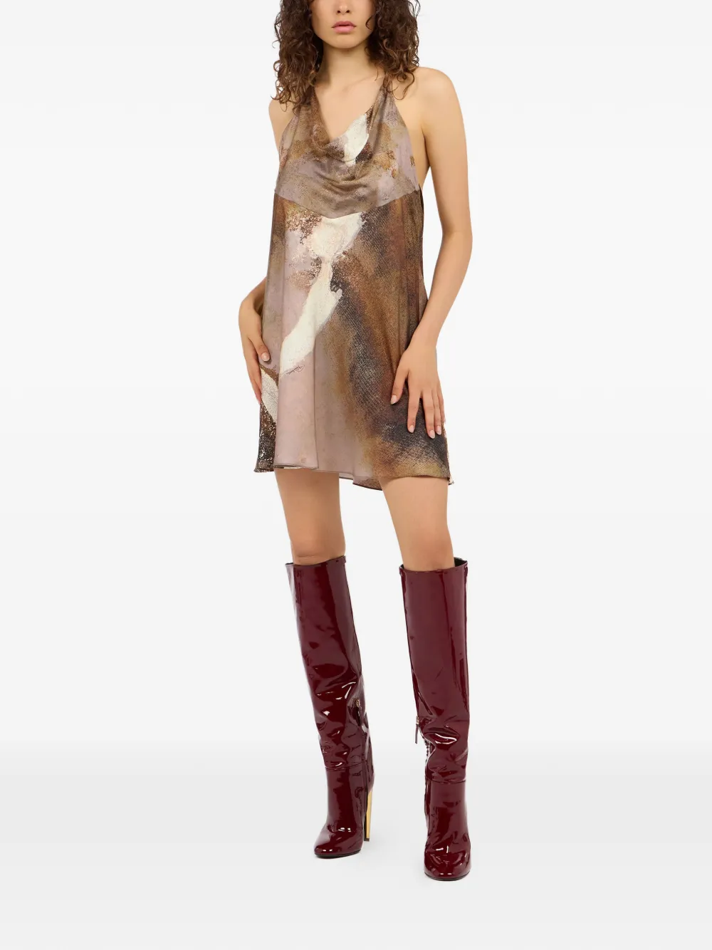 Roberto Cavalli marble-print silk dress - Bruin