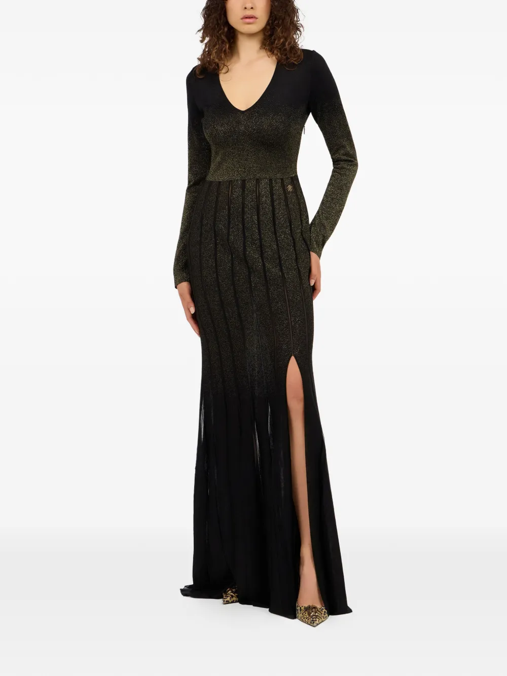 Roberto Cavalli pleated V-neck dress - Zwart
