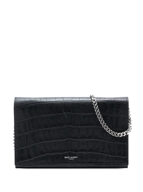 Saint Laurent Pre-Owned 2015 Croc Embossed Leather Wallet On Chain crossbody bag