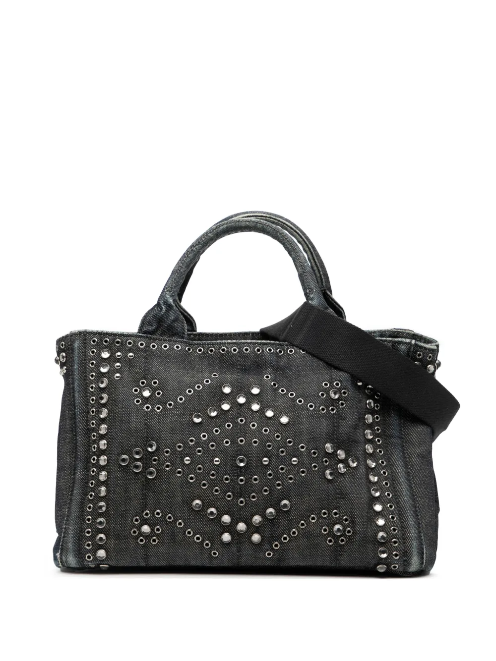 Pre-owned Prada 2010-2025 Small Denim Canapa Bijoux And Grommet Satchel In Blue