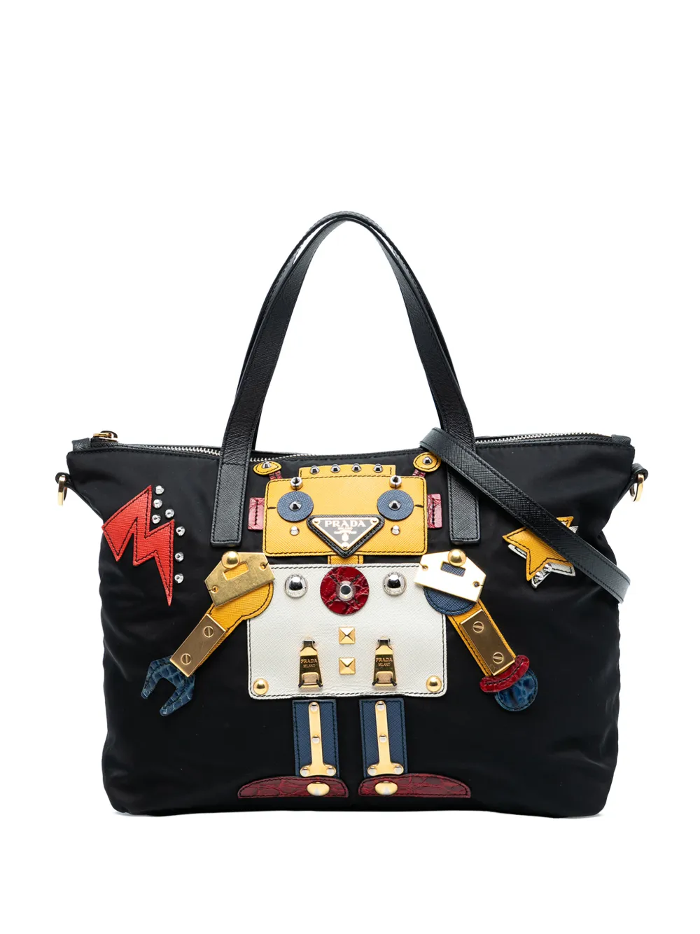 Prada Pre-Owned 2013-2025 Saffiano Trimmed Tessuto Robot Convertible Tote satchel - Nero