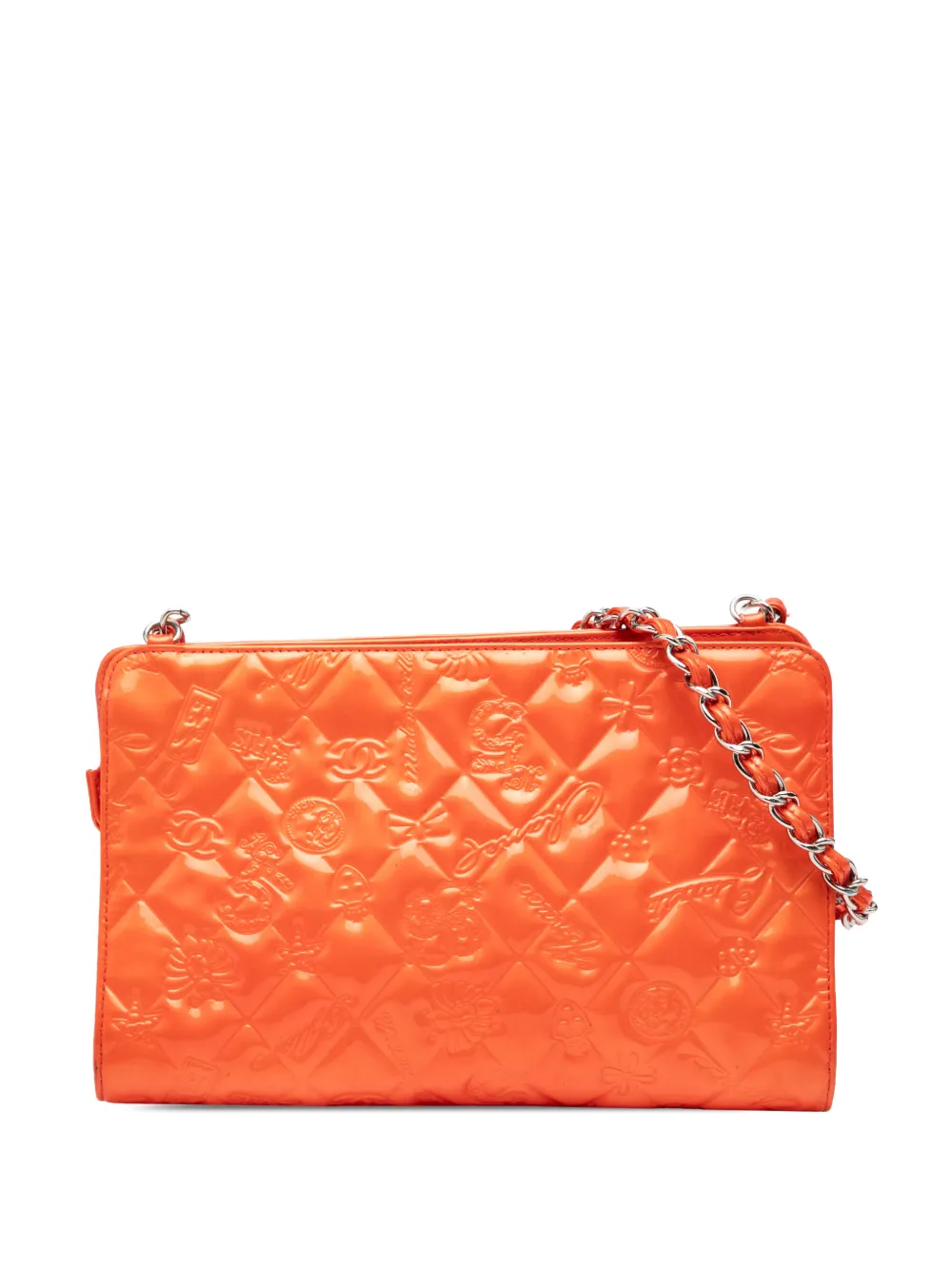 CHANEL Pre-Owned 2006-2008 Quilted Embossed Patent Lucky Symbols Pochette shoulder bag - Orange