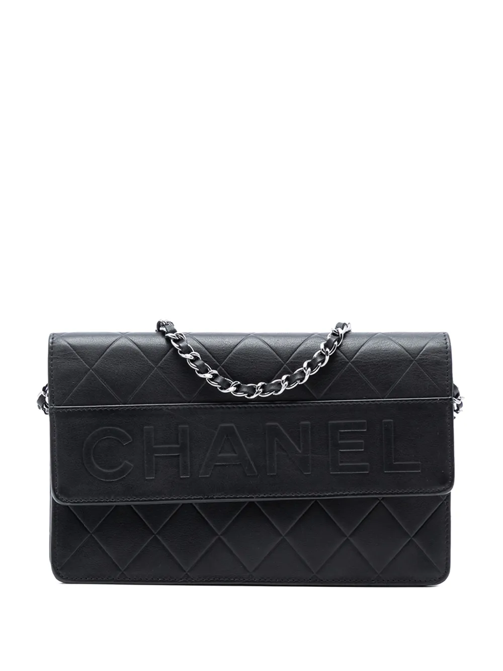 CHANEL Pre-Owned 2005-2006 Quilted Lambskin Embossed LAX Wallet On Chain crossbody bag - Nero