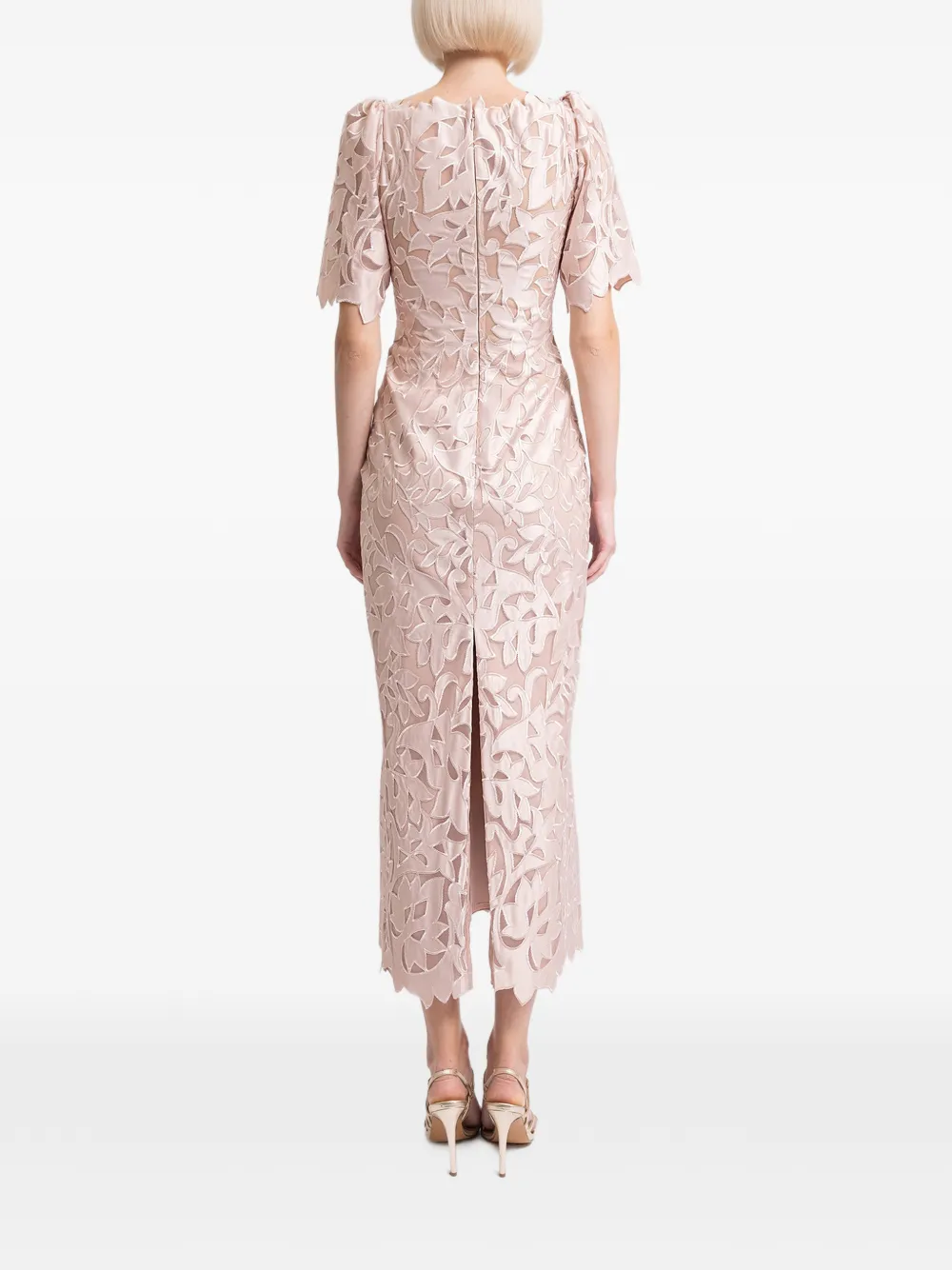 Gemy Maalouf Midi-jurk met geborduurde bloemen Beige