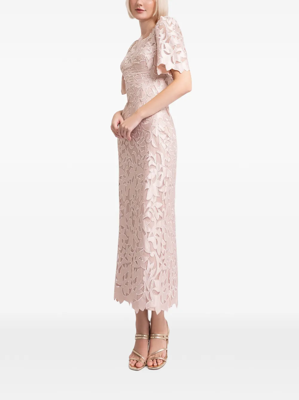 Gemy Maalouf Midi-jurk met geborduurde bloemen Beige