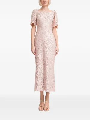 Elie Saab Embroidered Tulle Midi Dress | Neutrals