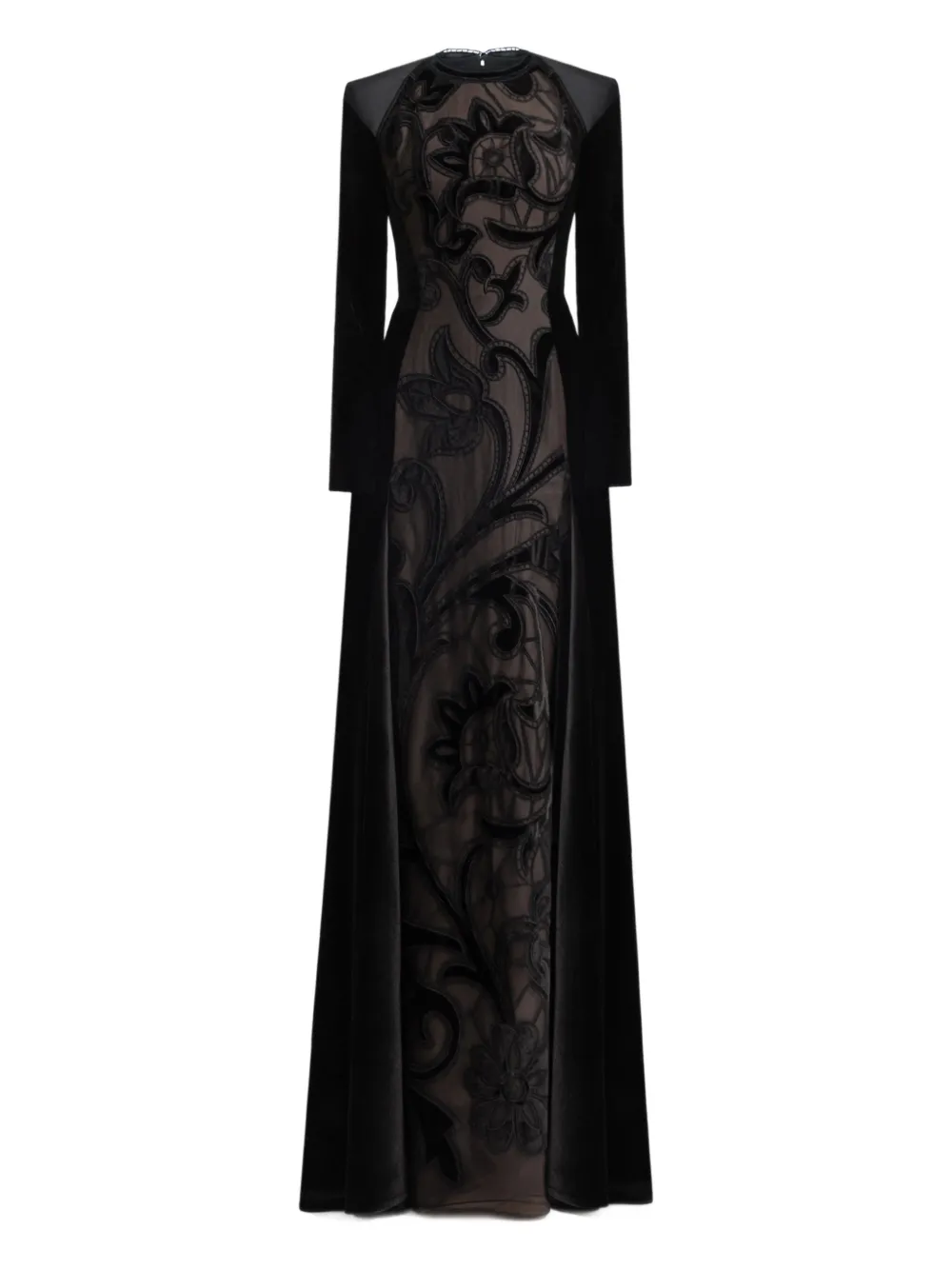 Gemy Maalouf floral-embroidery velvet dress - Nero