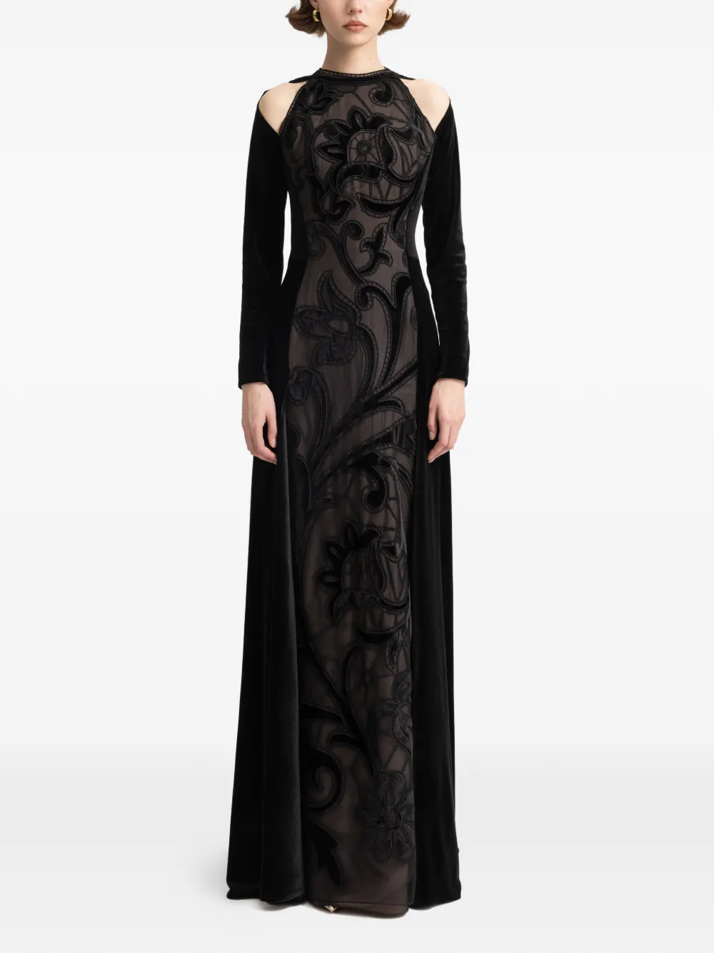 Gemy Maalouf floral-embroidery velvet dress - Zwart
