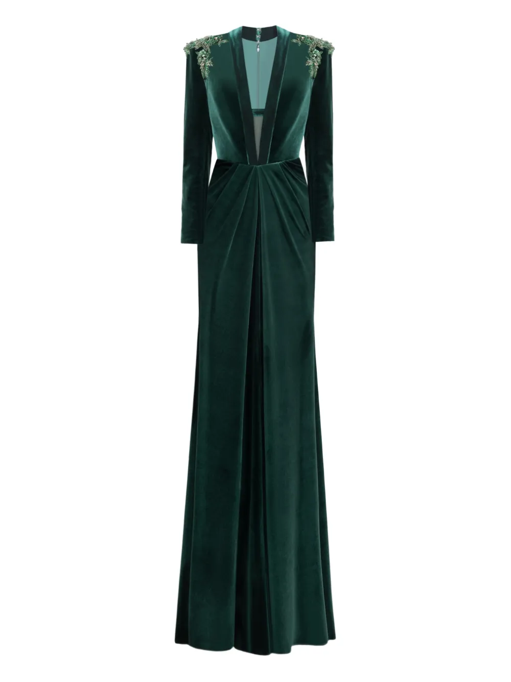 Gemy Maalouf beaded-shoulders velvet dress - Verde