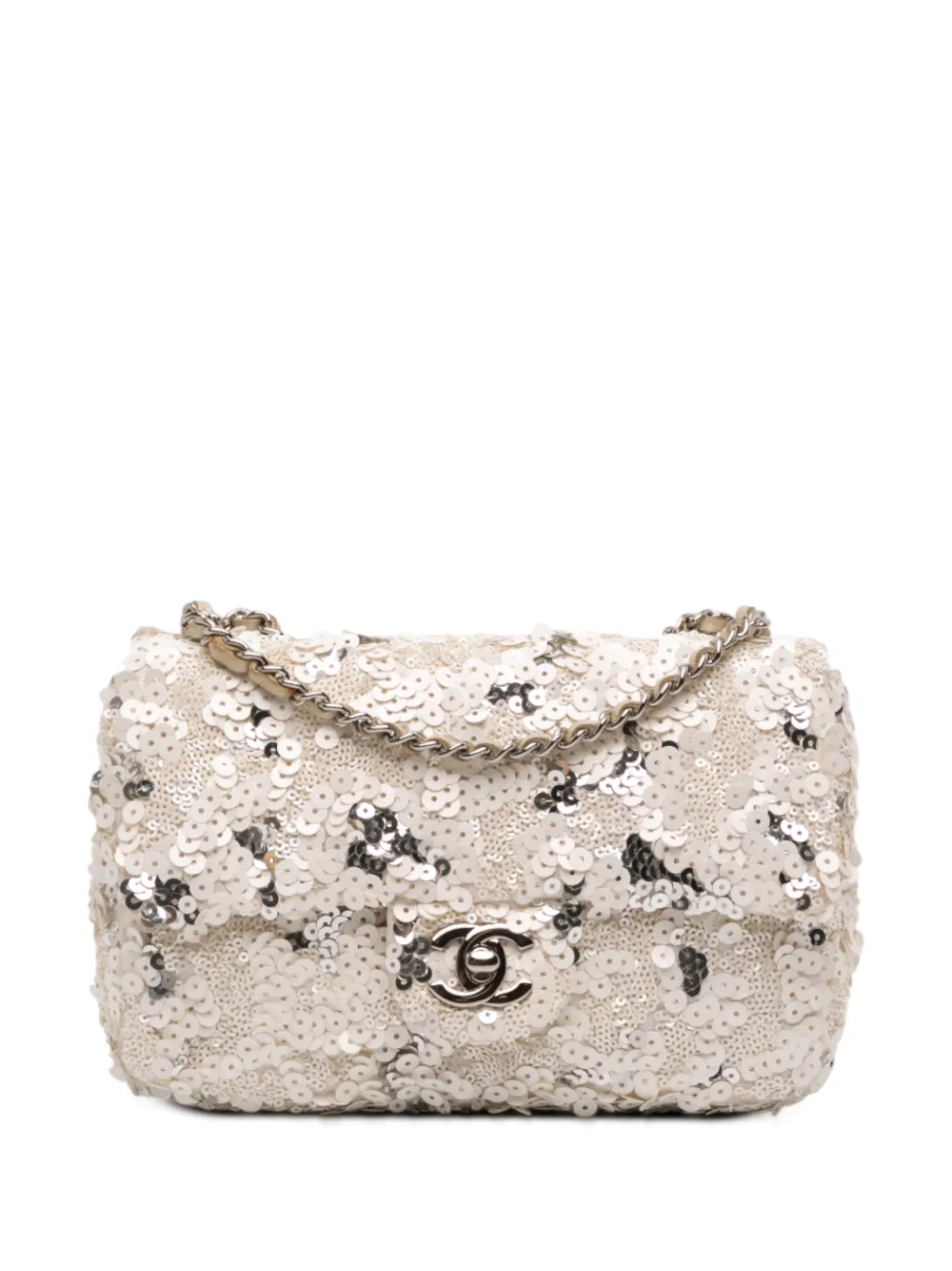 CHANEL Pre-Owned 2011 Mini Rectangular Classic Canvas Sequin Single Flap shoulder bag - Bianco