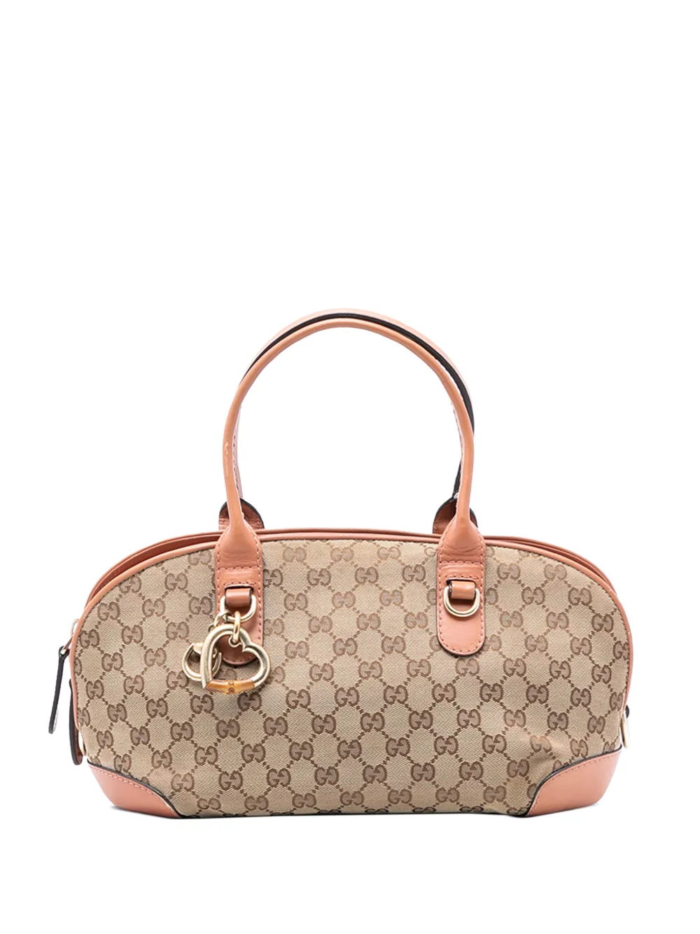 Pre-owned Gucci 2016-2025 Gg Canvas Heart Bit Satchel In Brown