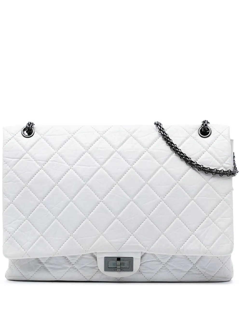 Pre-owned Chanel 2008-2009 Maxi Quilted Aged Calfskin Reissue 2.55 Single Flap Shoulder Bag In White