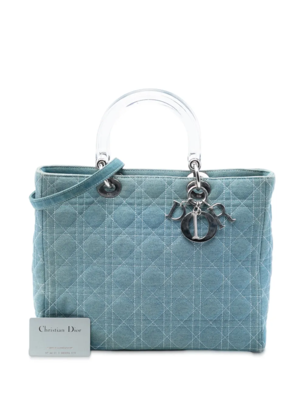 2000 Large Denim Cannage Acrylic Handles Lady Dior Satchel
