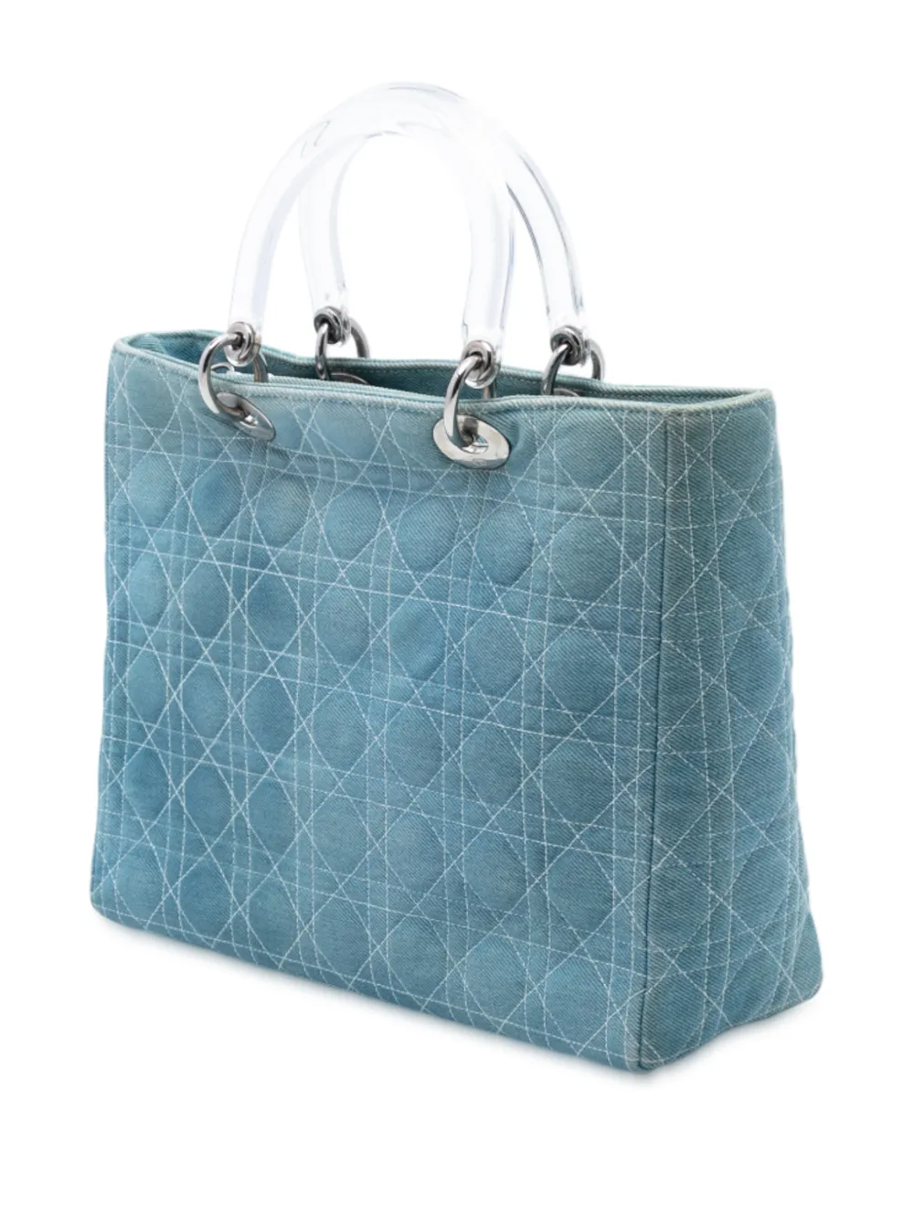 2000 Large Denim Cannage Acrylic Handles Lady Dior Satchel