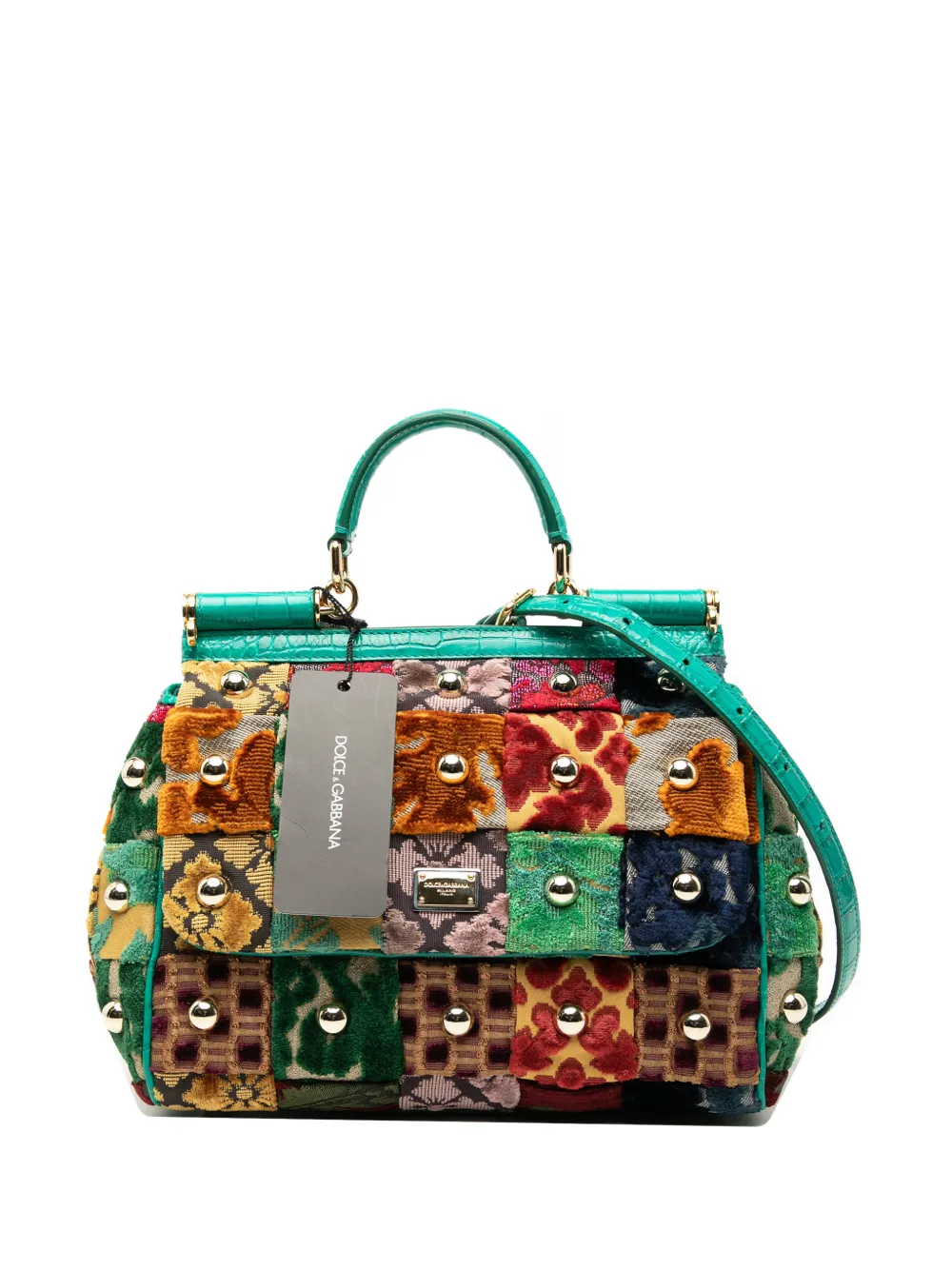 Dolce & Gabbana Pre-Owned 2021 Medium Velvet Studded Patchwork Sicily satchel - Green