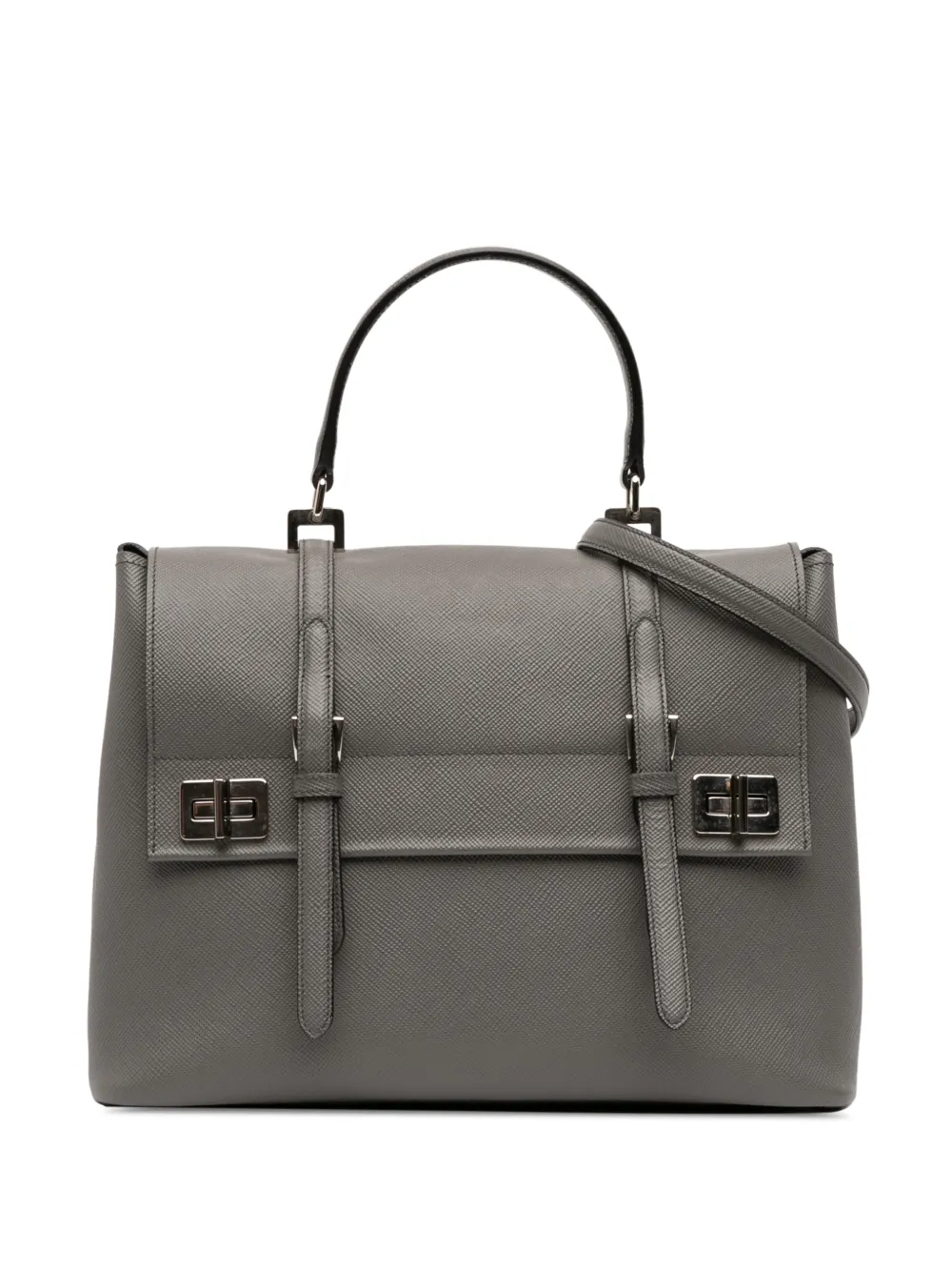 Prada Pre-Owned 2010-2025 Saffiano Cuir Double Turnlock satchel - Grigio