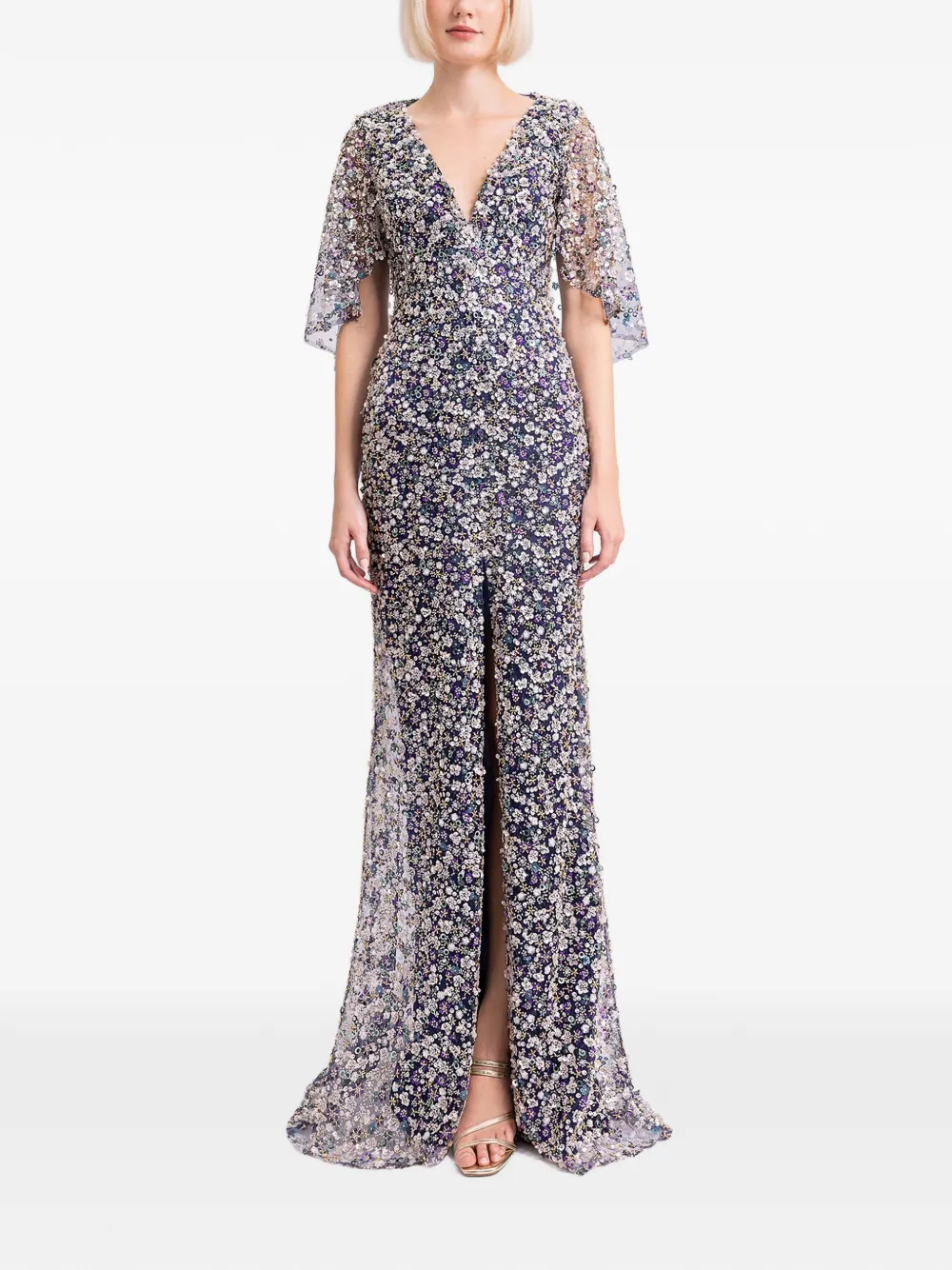 Gemy Maalouf beaded cape dress - Blauw