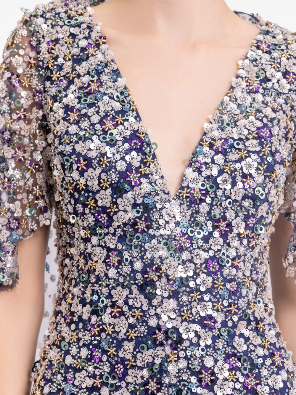 Gemy Maalouf Jurk met cape en kralen Blauw