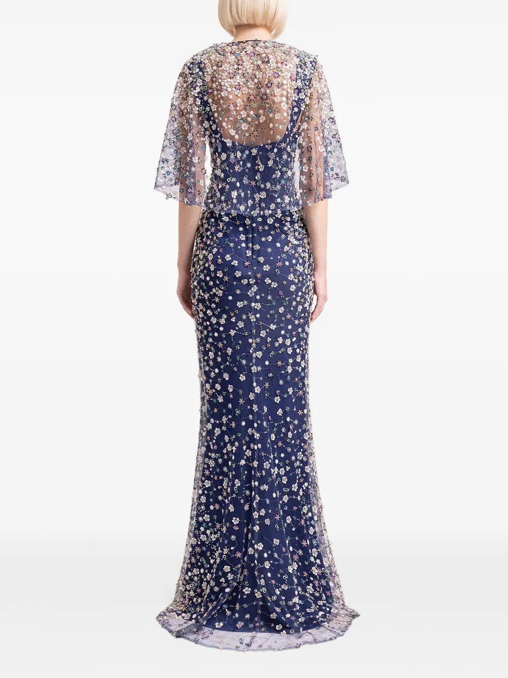 Gemy Maalouf Jurk met cape en kralen Blauw