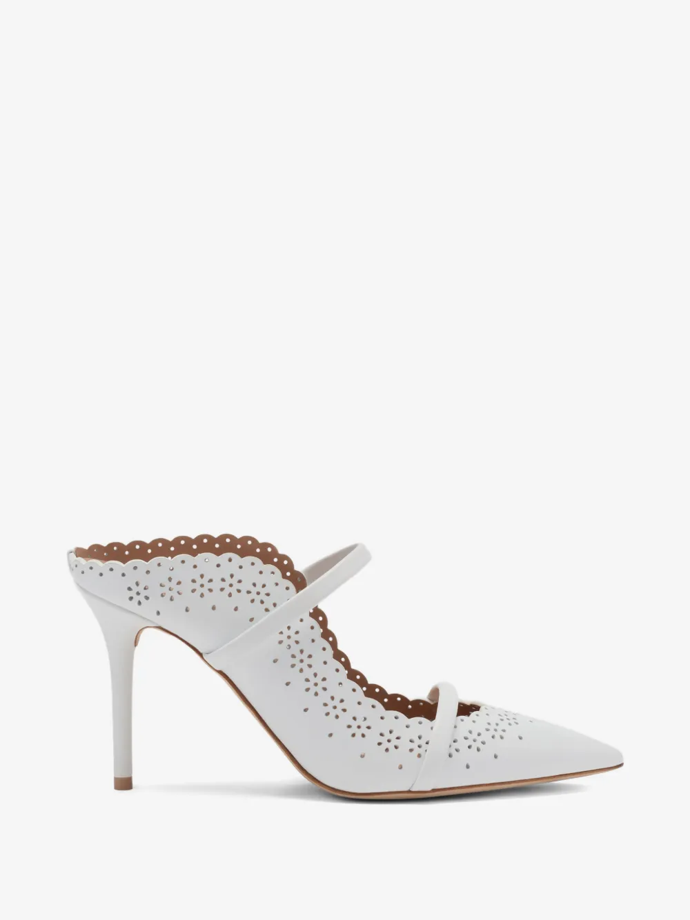 pointed-toe scalloped-trim heeled pumps