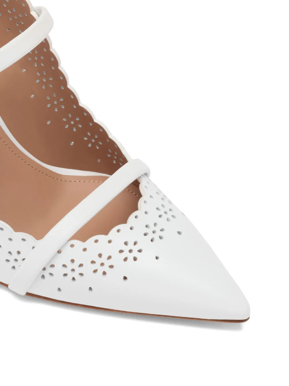 Malone Souliers pointed-toe scalloped-trim heeled pumps Wit