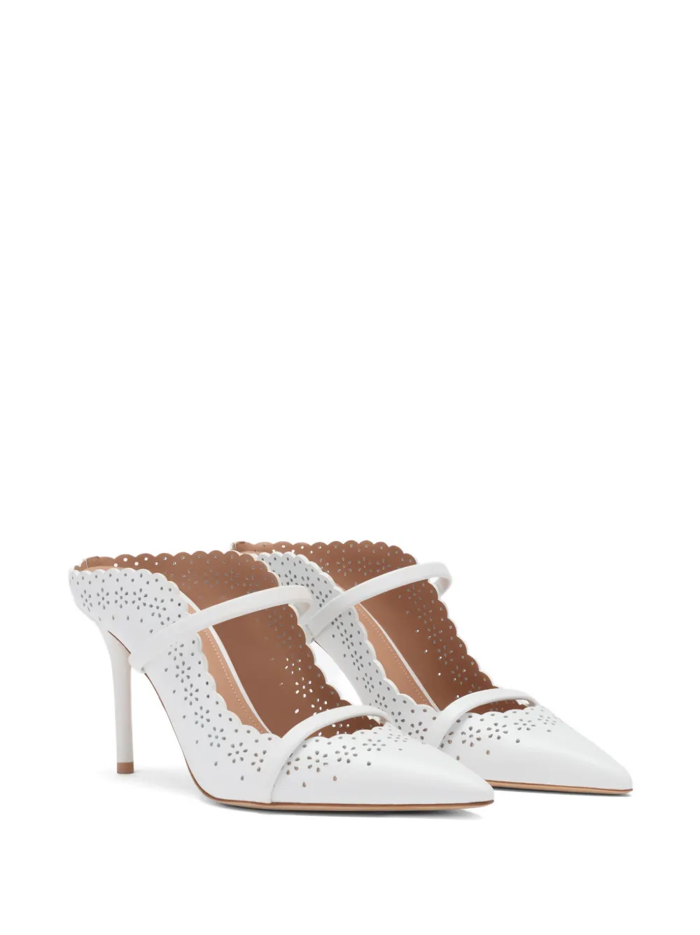Malone Souliers pointed-toe scalloped-trim heeled pumps Wit