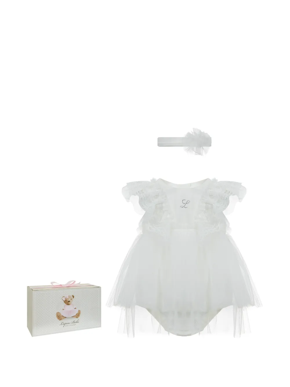 Lapin House Gerüschtes Spitzen-Body-Set - Weiß