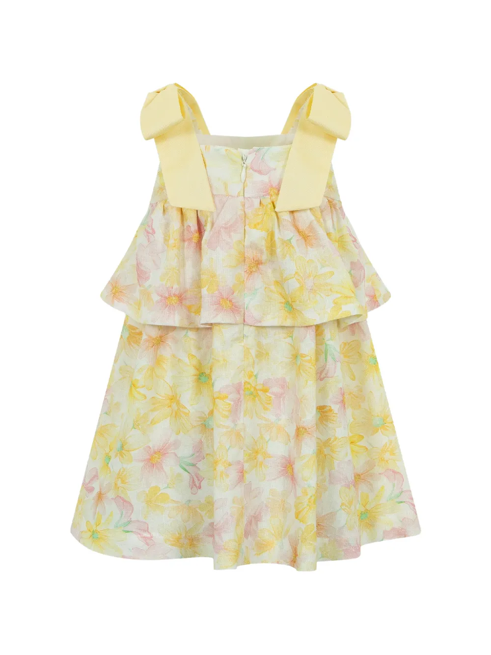 Lapin House Jurk met bloemenprint en strik Geel